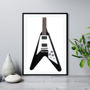 Stampa artistica da parete con chitarra Flying V, decorazione da parete per ufficio, regalo per lui, stampe per camera da letto, regalo per musicista, decorazione da parete, arte rock & roll, arte musicale