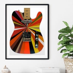 Stampa artistica da parete con chitarra a strisce, decorazione da parete per ufficio, regalo per lui, stampe per camera da letto, regalo per musicista, decorazione da parete, arte rock & roll, arte musicale
