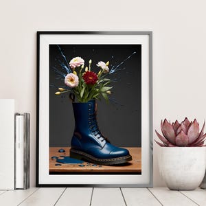 Impresión de arte mural con jarrón Boots, pósteres coloridos, arte mural para la cocina, regalo para ella, arte urbano, regalo para una amiga, vintage, impresiones artísticas de tendencia.