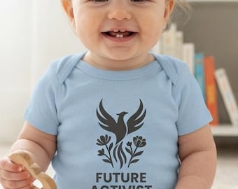 Future Activist Baby Onesie | Protest Floral Phoenix Graphic Infant Bodysuit | Baby Shower Gift