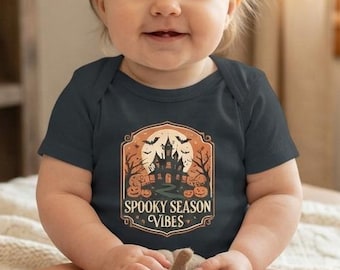 Spooky Season Vibes Onesie  | Halloween Haunted House Design Infant Bodysuit