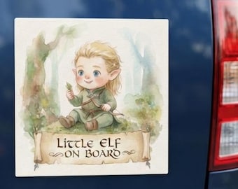 Baby on Board Little Elf Car Magnet | Hand-Painted Watercolor Fantasy Baby Gift