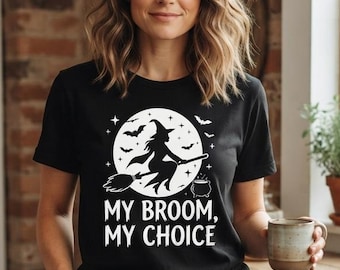 My Broom My Choice Tee | Witch Silhouette Moon Design | Halloween Shirt