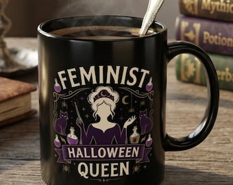Feminist Halloween Queen Mug | Black Ceramic Coffee Cup