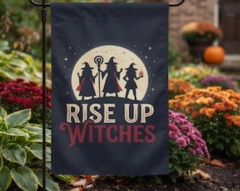 Rise Up Witches Garden Flag | Halloween House Banner | Witch Silhouette Moon