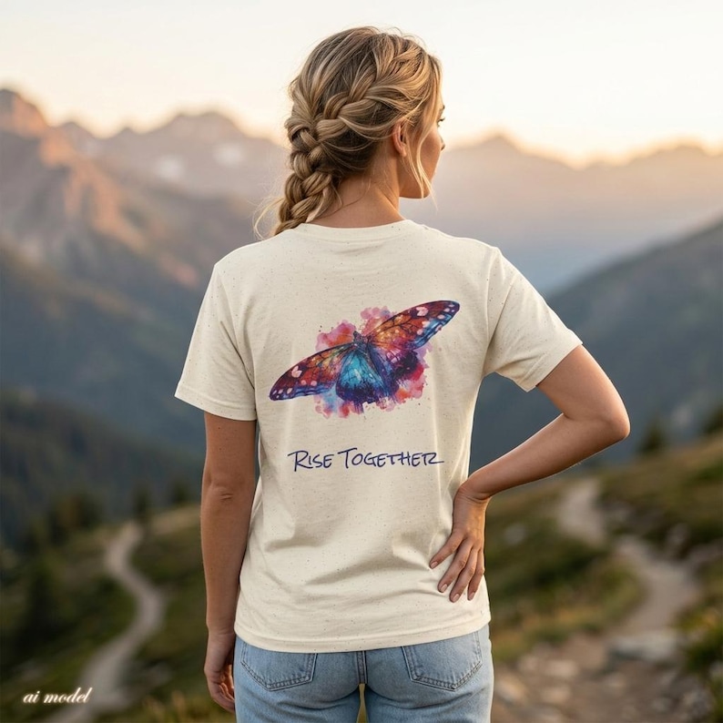 Watercolor Butterfly Rise Together T-Shirt | Inspirational Butterfly Tee | Empowerment Protest Shirt image 4