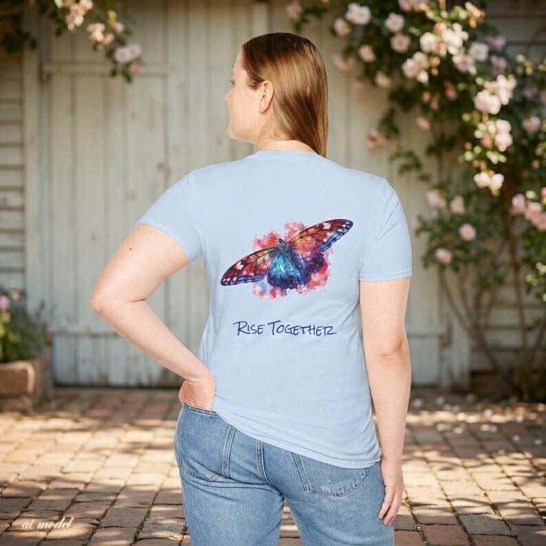 Watercolor Butterfly Rise Together T-Shirt | Inspirational Butterfly Tee | Empowerment Protest Shirt image 7