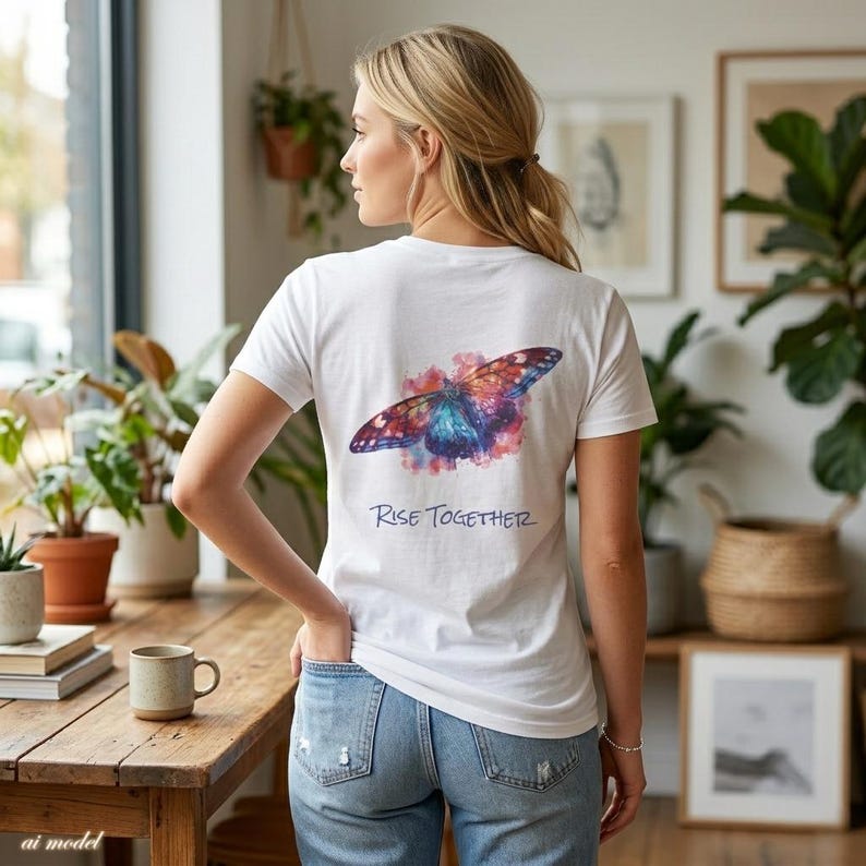 Watercolor Butterfly Rise Together T-Shirt | Inspirational Butterfly Tee | Empowerment Protest Shirt image 14
