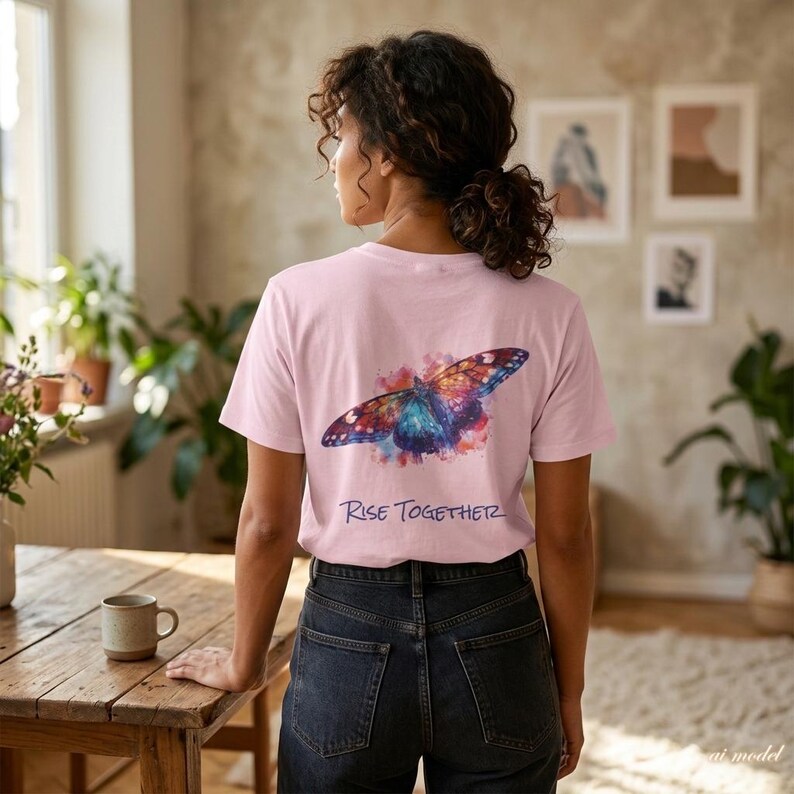 Watercolor Butterfly Rise Together T-Shirt | Inspirational Butterfly Tee | Empowerment Protest Shirt image 11