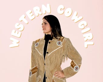 Frauen Wildleder Fransen Jacke Beige Western Cowgirl Mantel Vintage Perlen Lederjacke Rodeo Festival Wear