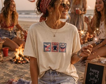 Embroidered Patriotic Stamp T-Shirt | 250 Years of Freedom USA Tee