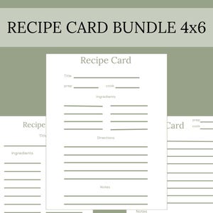 Set di schede di ricette 4x6 - Verde militare / Organizzatore da cucina in stile vintage, set di schede di ricette stampabili per cucinare e come regalo
