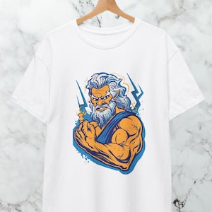 Cartoon Zeus T-shirt Schaduw Marmeren Standbeeld Griekse Mythologie Esthetiek voor T-shirts, Uniek cadeau voor hem of haar, Perfect voor verjaardagen,