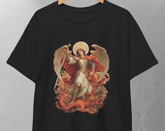 Camiseta de guerrero cristiano, diseño de San Miguel Arcángel, camiseta religiosa, regalo para amigos espirituales.