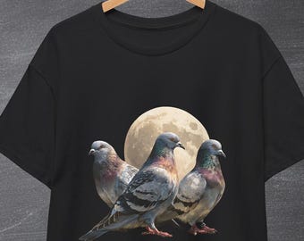 Camisetas gráficas retro de tres palomas, camiseta vintage de luna de paloma, camiseta divertida de paloma, regalo divertido, palomas, amantes de las palomas.