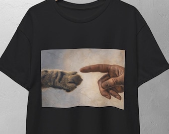 Katzengott Schöpfung Adams Meme Shirt, Michelangelo Art, Lustiges Katzen Shirt, Katzen Meme Shirt, Jesus Meme Geschenk Shirt, Unisex Art T-Shirt,