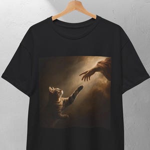Funny Cat Shirt, Cat Meme Shirt, Cat God Creation Of Adam Meme Shirt, Michelangelo Art, Jesus Meme Gift Shirt,Creation of Adam Parody Tee
