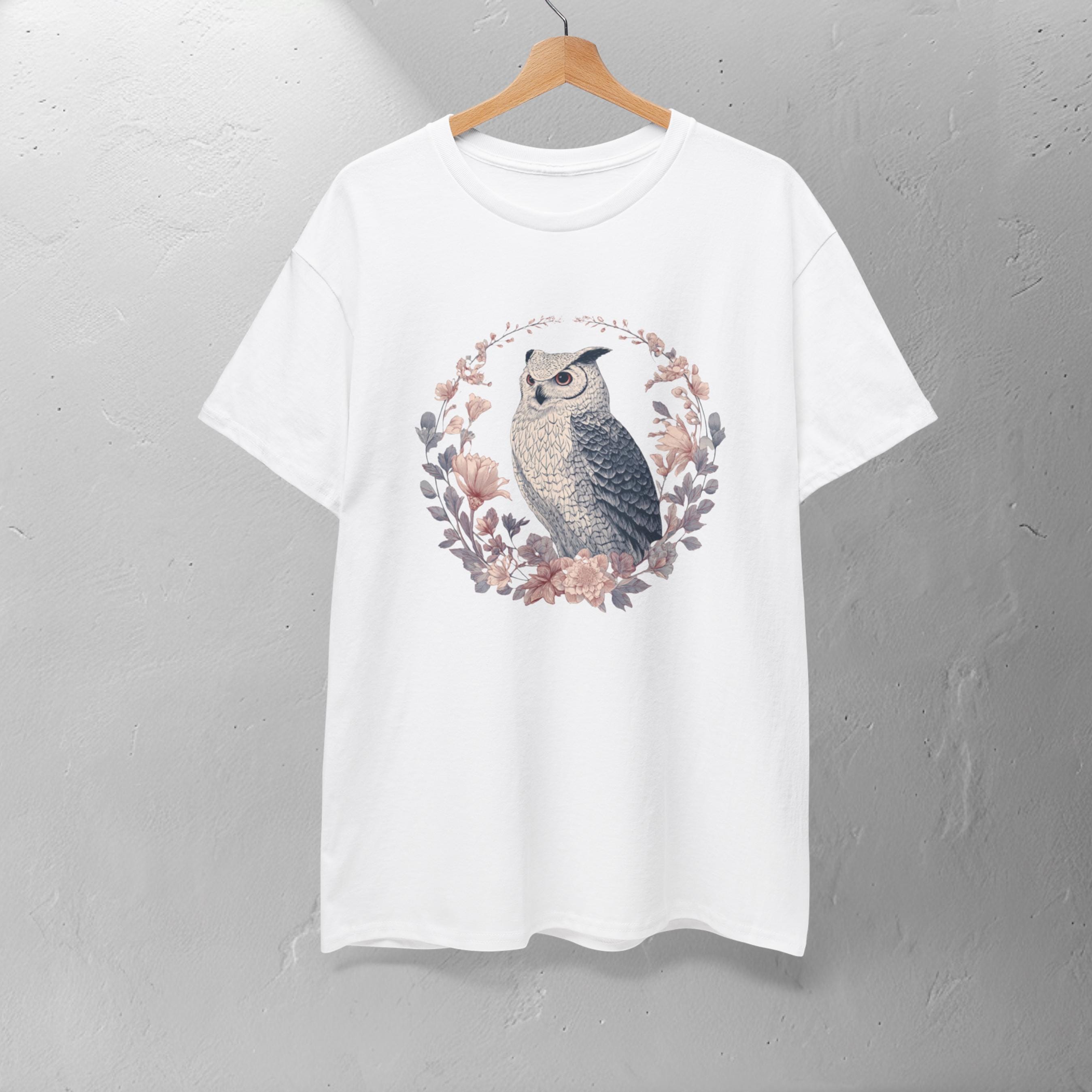 Botanical Owl Portrait T-Shirt , Woodland Floral Animal Shirt, Vintage Nature Illustration Gift