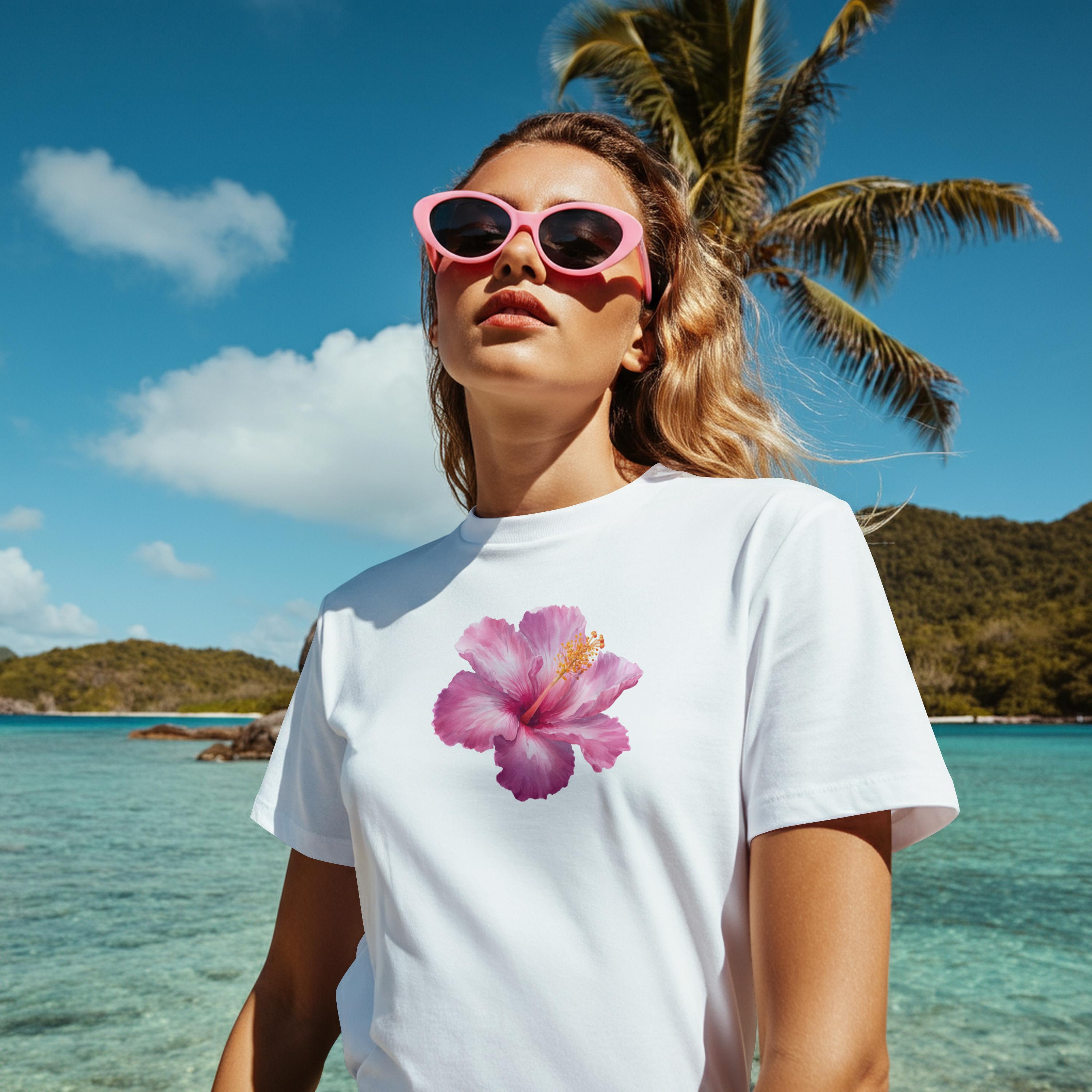 Pink Hibiscus Flower 90s Baby Tee, Aesthetic Y2K Baby Tee, Summer