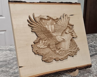 3D Bald Eagle Wood Sign, Live Edge Patriotic Wall Art