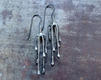 Dripping metal earrings - rustic metal jellyfish - rustic earrings