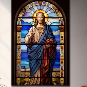 Art mural en verre trempé de Jésus, décoration murale de Jésus, art mural religieux, impression sur verre, art mural très grand, tentures murales