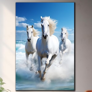 Running Horses Glass Art, White Horses Tempered Glass Art, Horse Wall Decor, Animal Wall Art, Housewarming Gifts,Wall Hangings