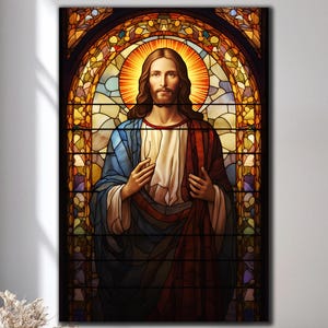 Art mural en verre trempé de Jésus, décoration murale de Jésus, art mural religieux, impression sur verre, art mural très grand, tentures murales