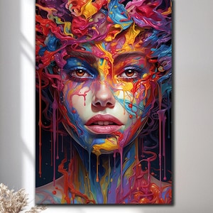 Art mural femme coloré en verre trempé, décoration murale femme, décoration murale naturelle et vive, très grande oeuvre d&#39;art murale, tentures murales