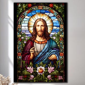Art mural en verre trempé de Jésus, décoration murale de Jésus, art mural religieux, impression sur verre, art mural très grand, tentures murales
