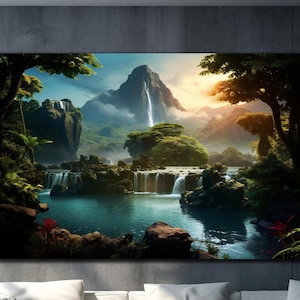 Paradise Waterfall Tempered Glass Wall Art, Waterfall Wall Decor, Natural Glass Art, Vivid Wall Decor, Modern Wall Art, Wall Hangings