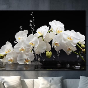 Weiße Orchidee Glaswandkunst, Orchidee gehärtetes Glaskunst, Blumen Glaskunst, Extra Große Wandkunst, Panorama Wandkunst, Housewarming Geschenke