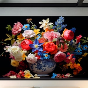 Bloemen gehard glas kunst aan de muur, kleurrijke bloemen muur decor, bloemen muur kunst, natuur glaskunst, aangepaste glaskunst, extra grote muur kunst