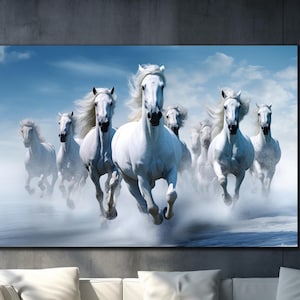Running Horses Glass Art, White Horses Tempered Glass Art, Horse Wall Decor, Animal Wall Art, Housewarming Gifts,Wall Hangings