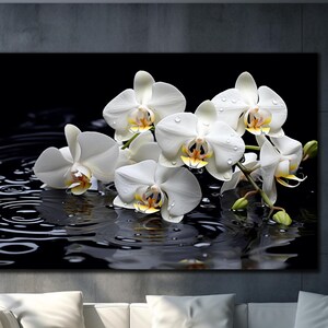 Weiße Orchidee Glaswandkunst, Orchidee gehärtetes Glaskunst, Blumen Glaskunst, Extra Große Wandkunst, Panorama Wandkunst, Housewarming Geschenke