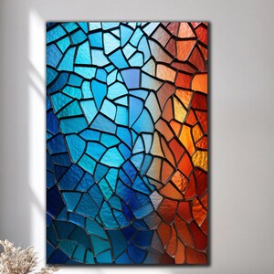 Mosaic Tempered Glass Wall Art, Colorful Mosaic Wall Decor, Glass Printing Art,  Stained Wall Art, Extra Large Wall Art, Glass Wall Decor,