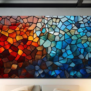 Mosaic Tempered Glass Wall Art, Colorful Mosaic Wall Decor, Glass Printing Art,  Stained Wall Art, Extra Large Wall Art, Glass Wall Decor
