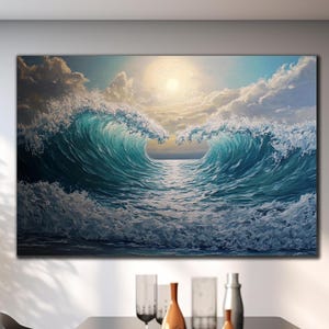 海のガラス壁アート、海の波の壁装飾、青い波の壁装飾、巨大な海の波、壁掛け、特大壁アート、ガラスプリント
