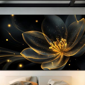 Golden Flowers Wall Art, Flowers Wall Decor,  Floral Glass Art, Extra Large Wall Art, Tempered Glass Wall Art, Home Decor