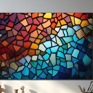 Mosaic Tempered Glass Wall Art, Colorful Mosaic Wall Decor, Glass Printing Art,  Stained Wall Art, Extra Large Wall Art, Glass Wall Decor