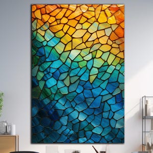 Mosaic Tempered Glass Wall Art, Colorful Mosaic Wall Decor, Glass Printing Art,  Stained Wall Art, Extra Large Wall Art, Glass Wall Decor,