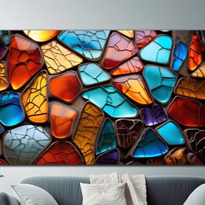 Mosaic Tempered Glass Wall Art, Colorful Mosaic Wall Decor, Glass Printing Art,  Stained Wall Art, Extra Large Wall Art, Glass Wall Decor