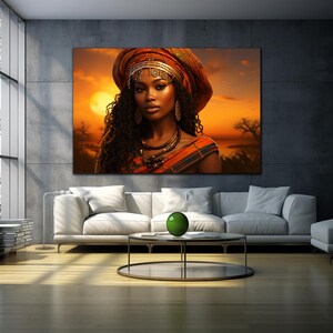 African Woman Tempered Glass Wall Art, Ethnic African Wall Decor, Black Woman Glass Art, Large Wall Art, Wall Hangings, Abstract Glass Art image 5