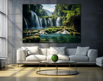 Paradise Waterfall Tempered Glass Wall Art, Nature Glass Wall Decor,Scenic Waterfall Wall Art ,Modern Home Decor