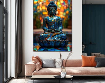 Buddha Tempered Glass Wall Art, Buddha Wall Decor, Hindu Wall Art, Extra Large Wall Art, Housewarming Gifts, Wall Hangings, Home Decoration