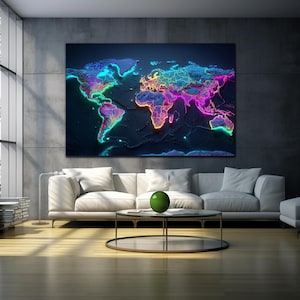World Map Tempered Glass Art, Worl Map Wall Decoration, Natural Wall Art, Vivid Colors, Extra Large Wall Art, Wall Hangings