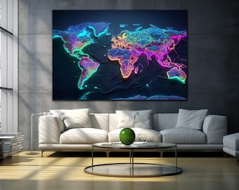 World Map Tempered Glass Art, Worl Map Wall Decoration, Natural Wall Art, Vivid Colors, Extra Large Wall Art, Wall Hangings