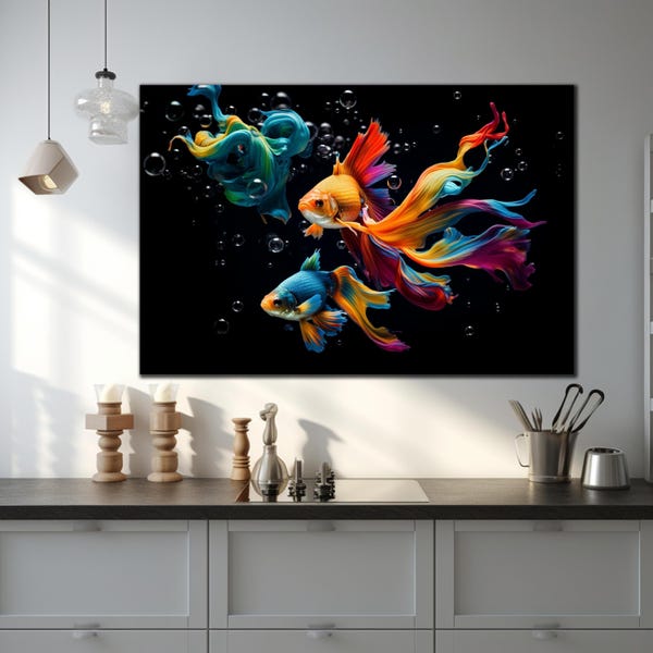 Colorful Fish Tempered Glass Art, Fish Wall Decoration, Animal Wall Art, Extra Large Wall Art, Vivid Colors,Wall Hangings, Living Room Decor