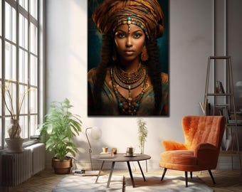 African Woman Tempered Glass Wall Art, Ethnic African Wall Decor, Black Woman Glass Art,  Large Wall Art, Wall Hangings, Abstract Glass Art