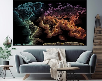 World Map Tempered Glass Art, Worl Map Wall Decoration, Natural Wall Art, Vivid Colors, Extra Large Wall Art, Wall Hangings